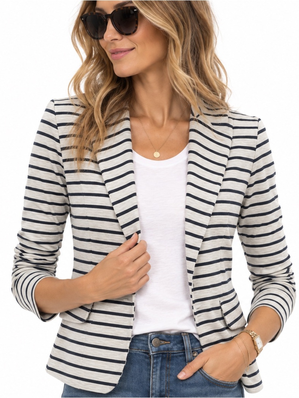 Dolan Anthro Left Coast Collection Navy Ivory Striped Knit Blazer Jacket XS